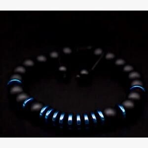Unisex Beaded Bracelet Matte Black Onyx Blue Hematite